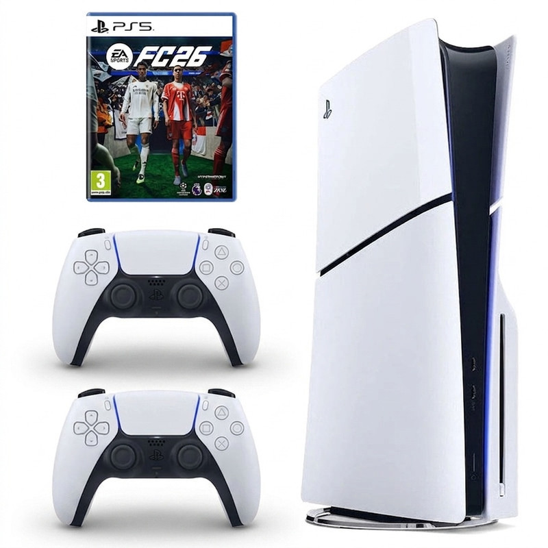 کنسول بازی سونی مدل PlayStation 5 Slim ریجن اروپا سری 2016A نسخه دیسک‌خور ظرفیت یک ترابایت به همراه دسته اضافی و بازی EA SPORTS FC 26